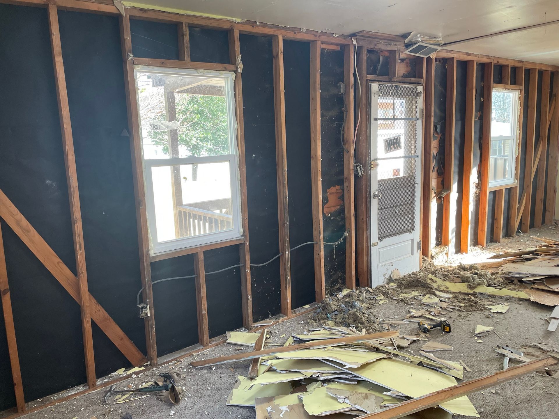 A room in a house that is being demolished.