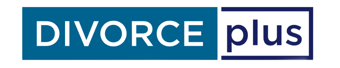 DivorcePlus logo - transparent with blue lettering