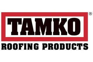 TAMKO Roofing Products logo with text in a red and white rectangle.