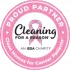 Pink and white logo for Cleaning for a Reason, an ISSA charity. Features a pink ribbon and text.