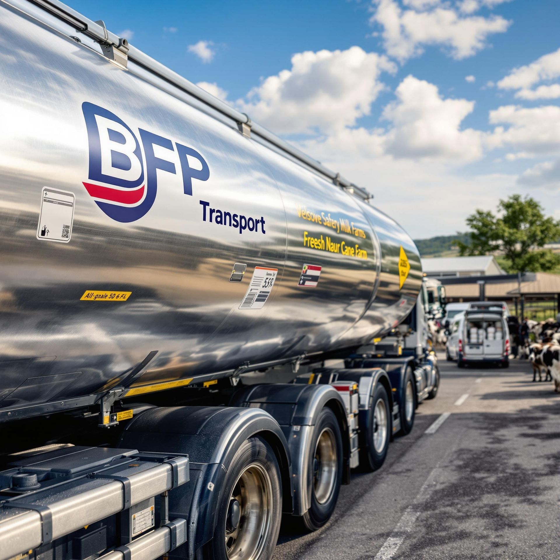 A bfp transport truck is parked on the side of the road