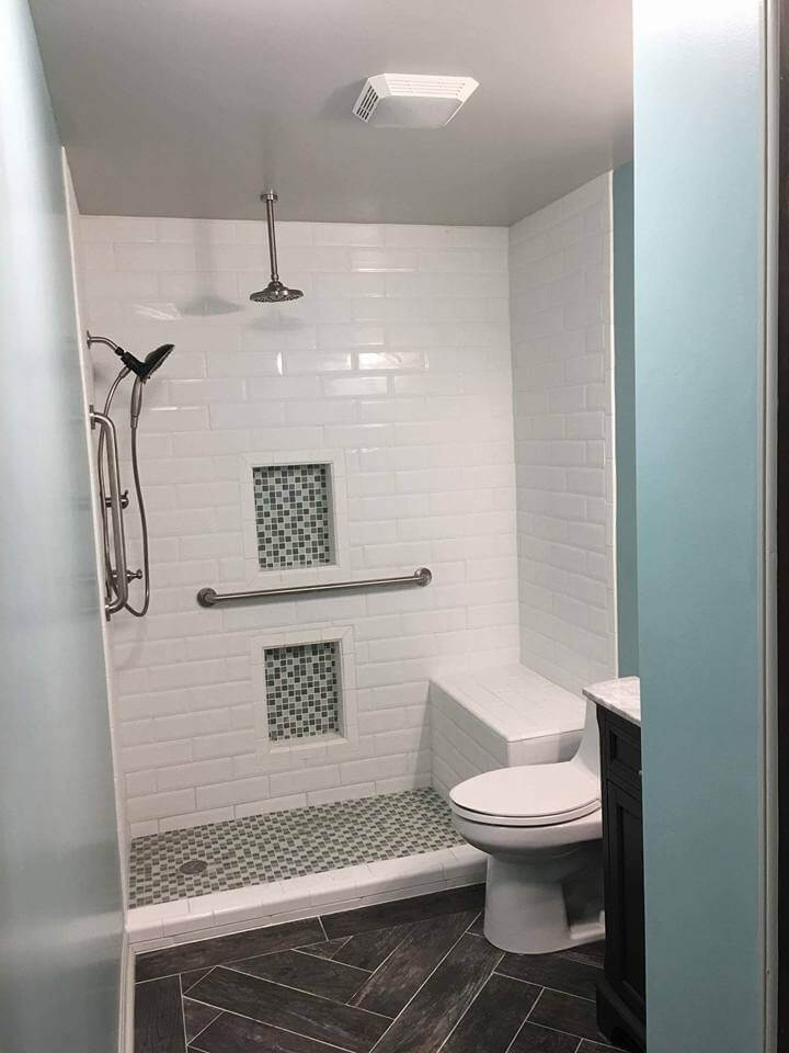 BATHROOM REMODEL WITH HERRINGBONE FLOOR TILE in house