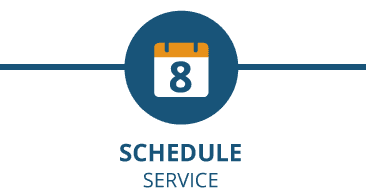 A blue circle with a calendar and the words `` schedule service '' below it.