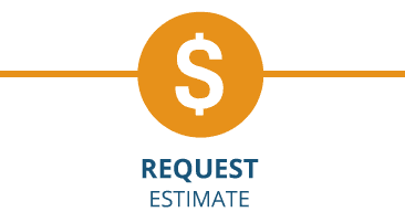 A dollar sign in an orange circle with the words `` request estimate '' below it.