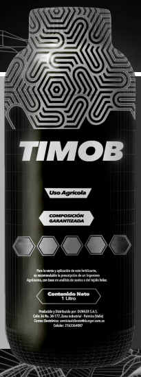 Botella verde del producto agrícola ALGUMI MAGNESIO con etiqueta negra y diseño hexagonal.
