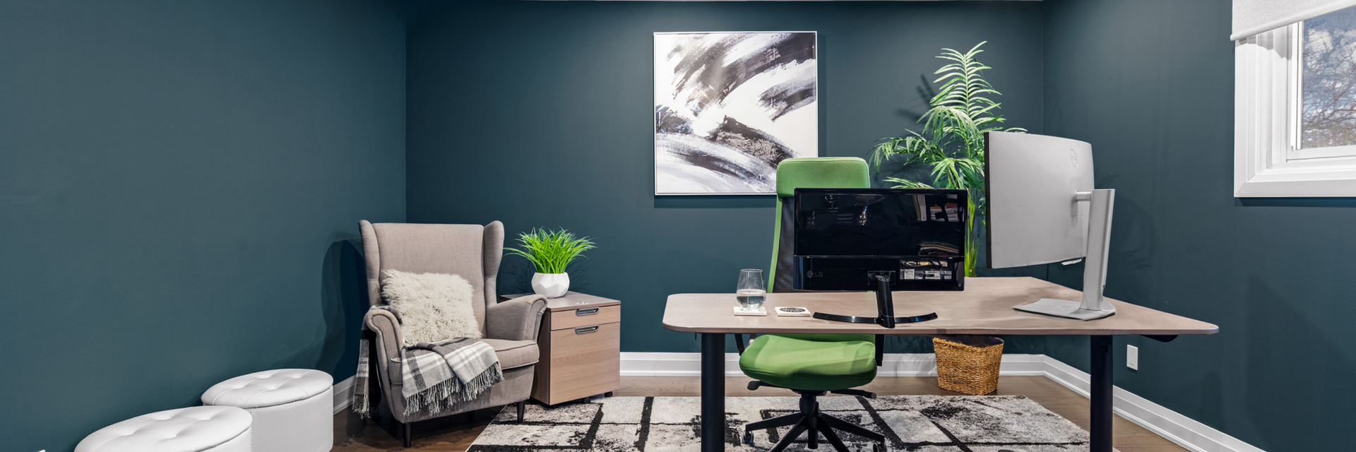 A cozy lounge chair at a home office