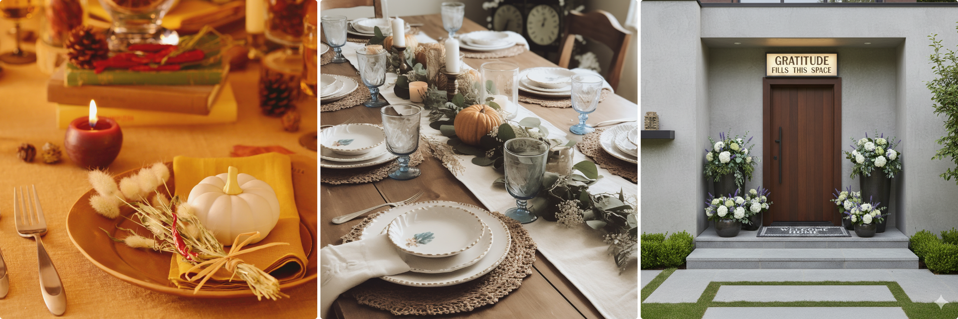 Thanksgiving table settings and fall-themed home decor.