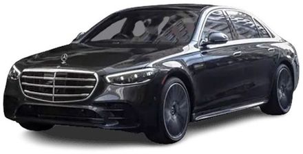 A black mercedes benz s class is shown on a white background.