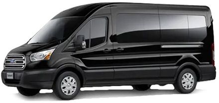 A black van is parked on a white background.