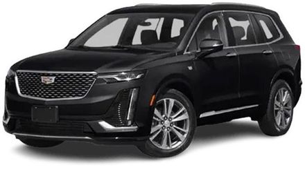 A black cadillac xt6 is shown on a white background.