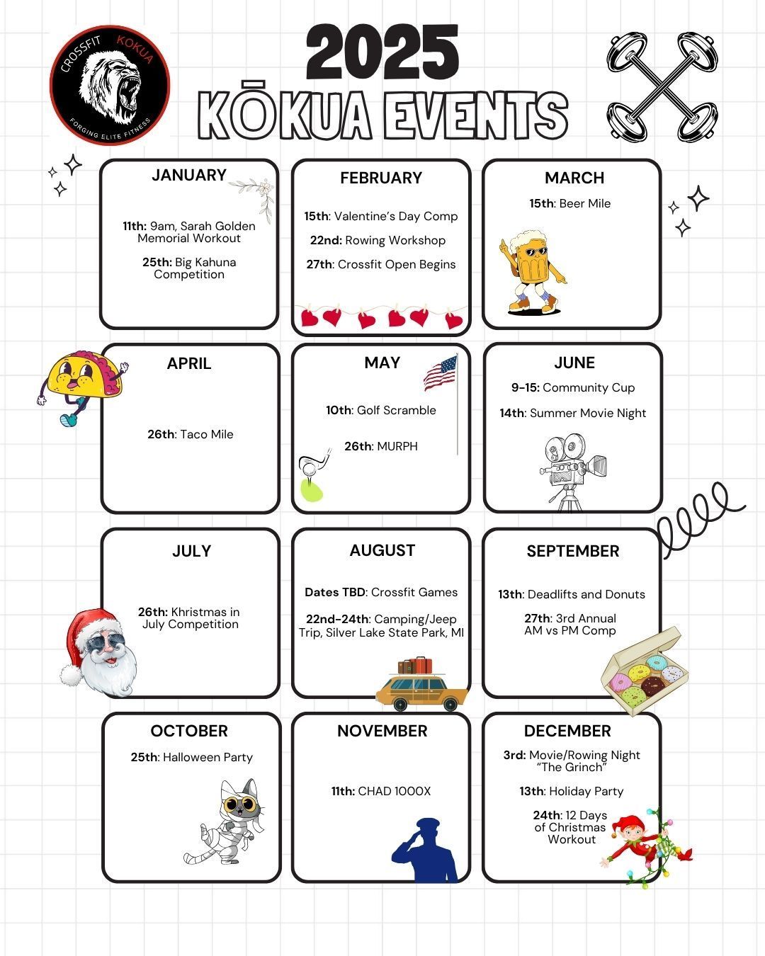 A calendar for 2024 kokua events is shown on a piece of paper.