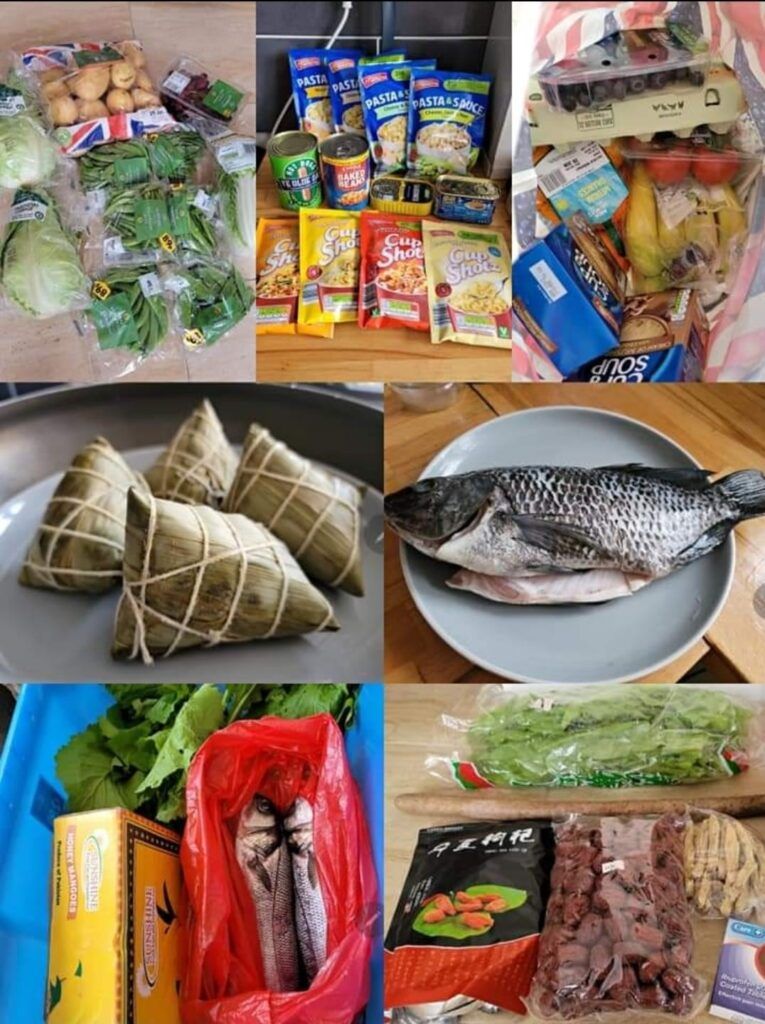 A collage of different types of food including fish and vegetables