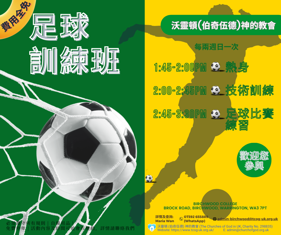 一張綠色和黃色的海報，上面有一個足球