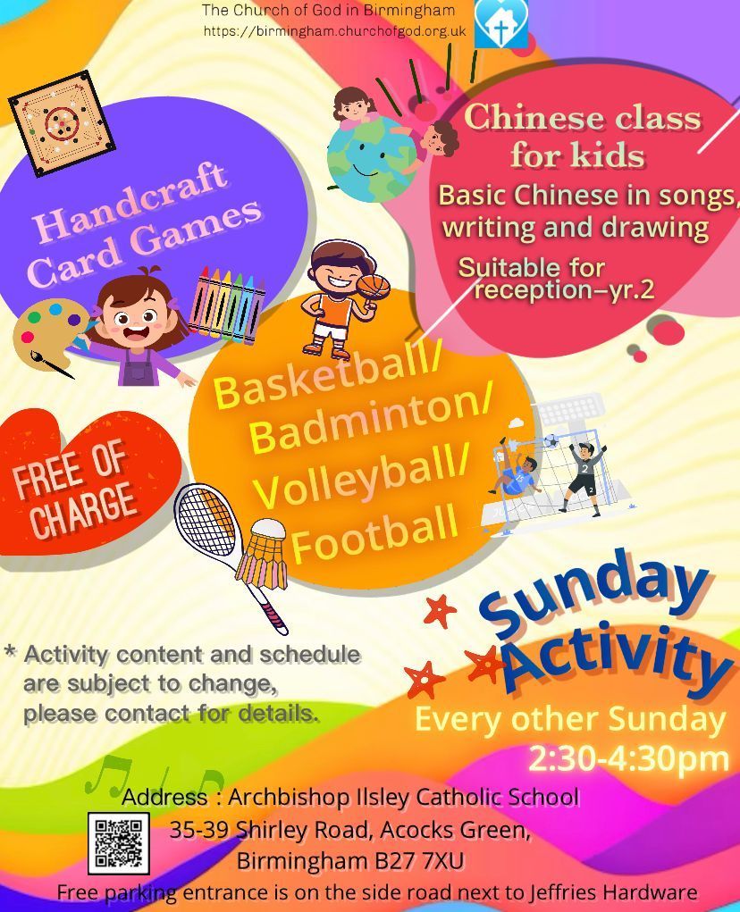 An advertisement for a sunday activity for kids