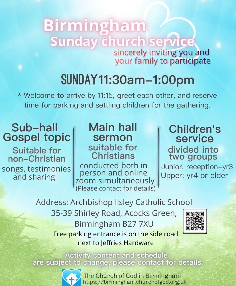 A flyer for birmingham sunday church service