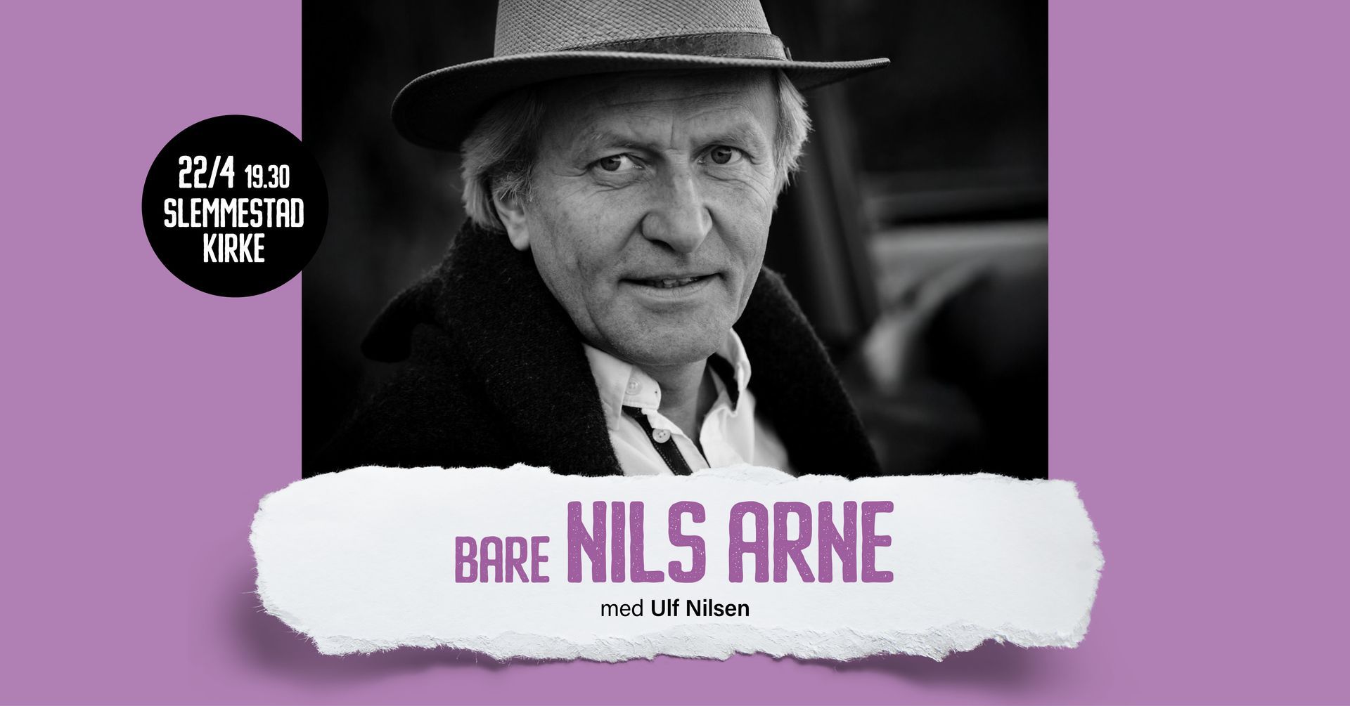 Man in hat, black and white portrait. Text overlay: