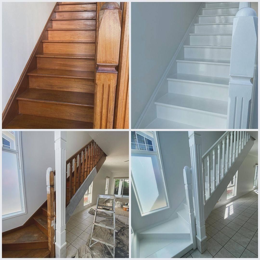 A Collage of Four Pictures of Stairs in a House — Supremacy Painting Co In White Rock, QLD