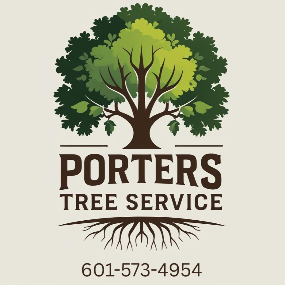 Logo for Porter's Tree Service: a tree silhouette over text and a phone number.