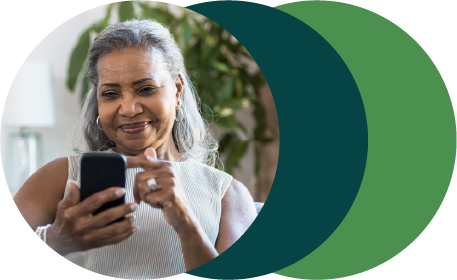 Collage featuring a woman psychologist speaking, a man listening to audio on his phone, and colored circles