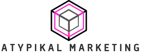 A logo for a company called atypical marketing with a cube in a hexagon.