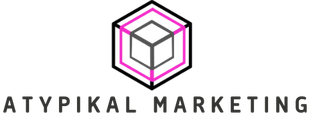 A logo for a company called atypical marketing with a cube in a hexagon.