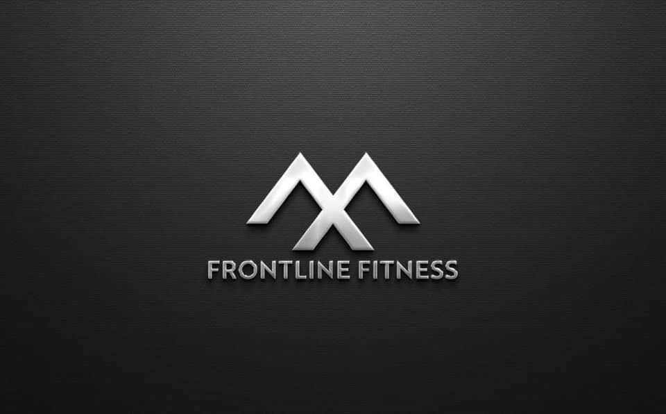 A logo for frontline fitness on a black background