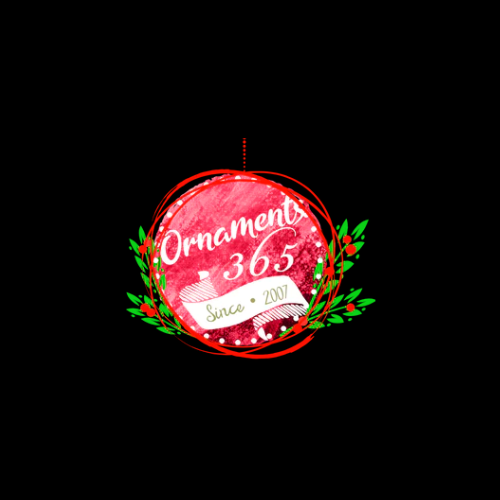 A red christmas ornament with the words ornaments 365 on it