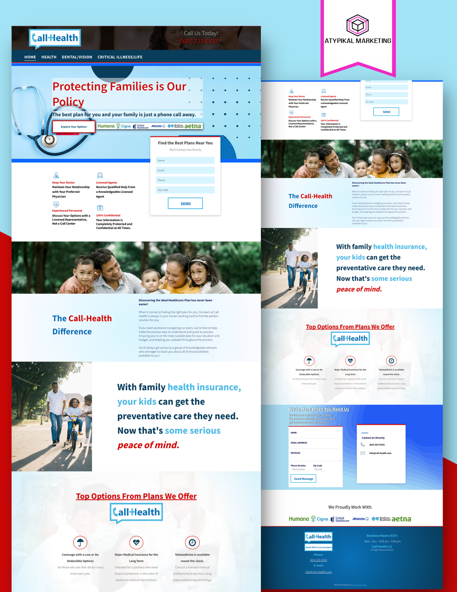 A screenshot of a website with a picture of a family on it.