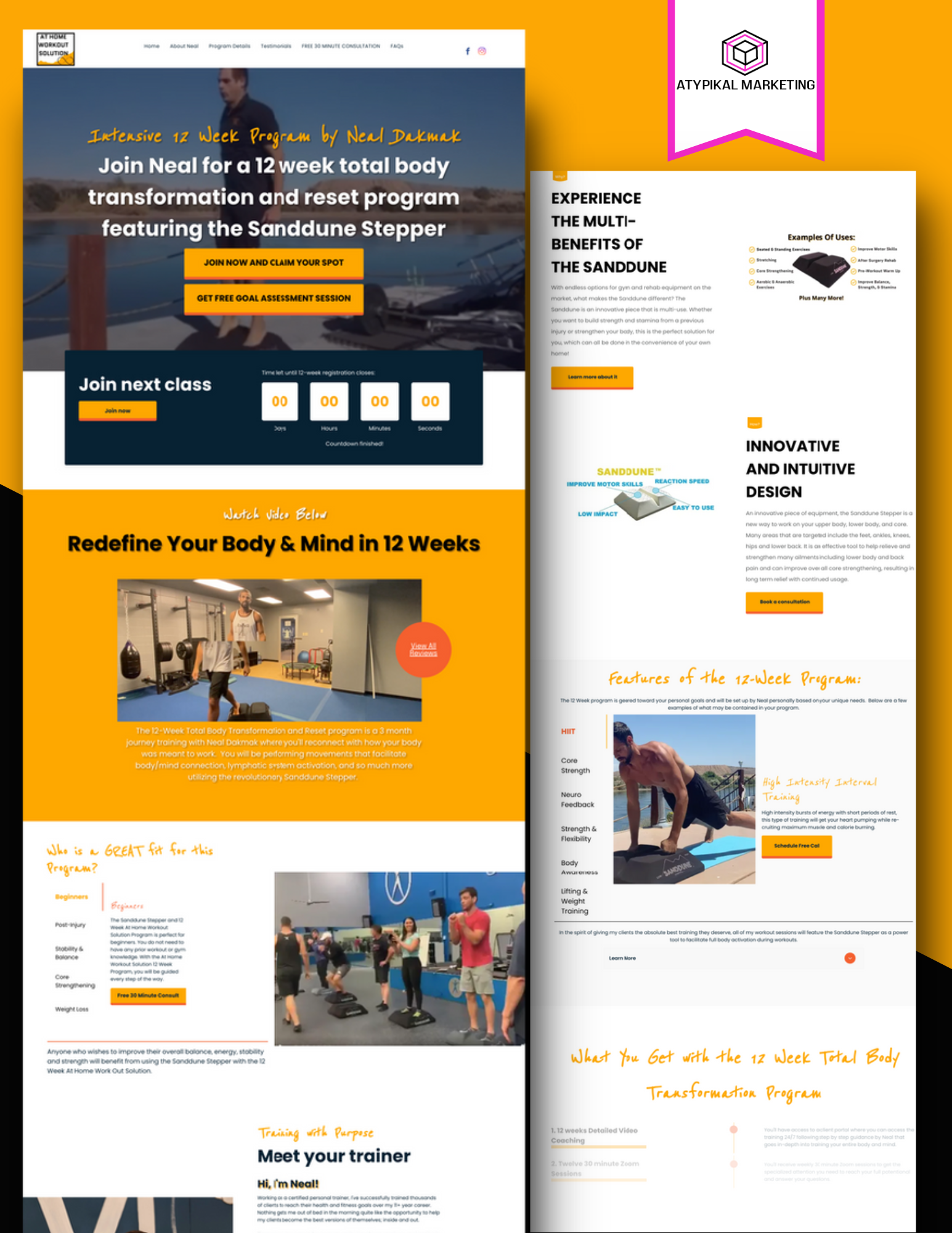 A screenshot of a landing page for a gym.
