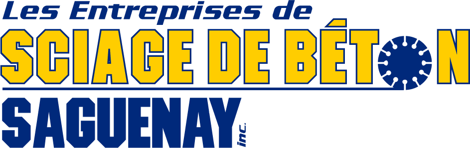 A blue and yellow logo for les entreprises de sciage de beton saguenay