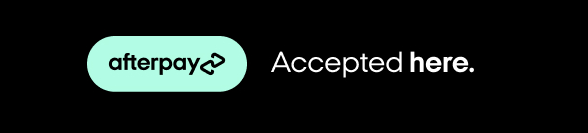 A button that says afterpay accepted here on a black background