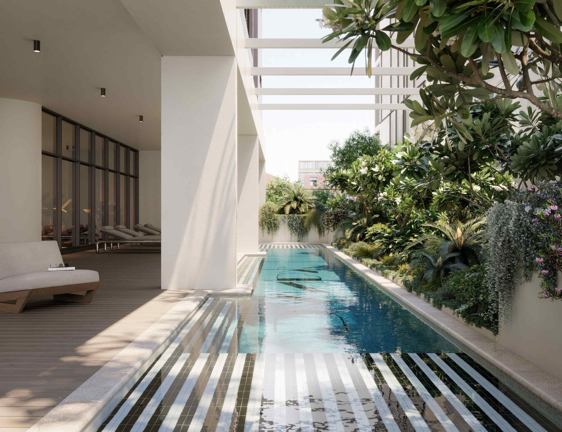 Modern house with a pool and a garden