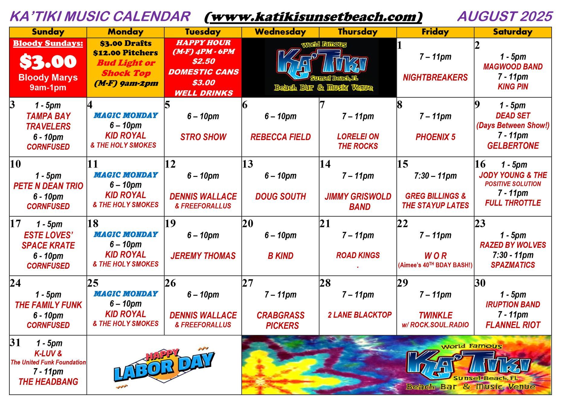 Ka Tiki Live Music Schedule