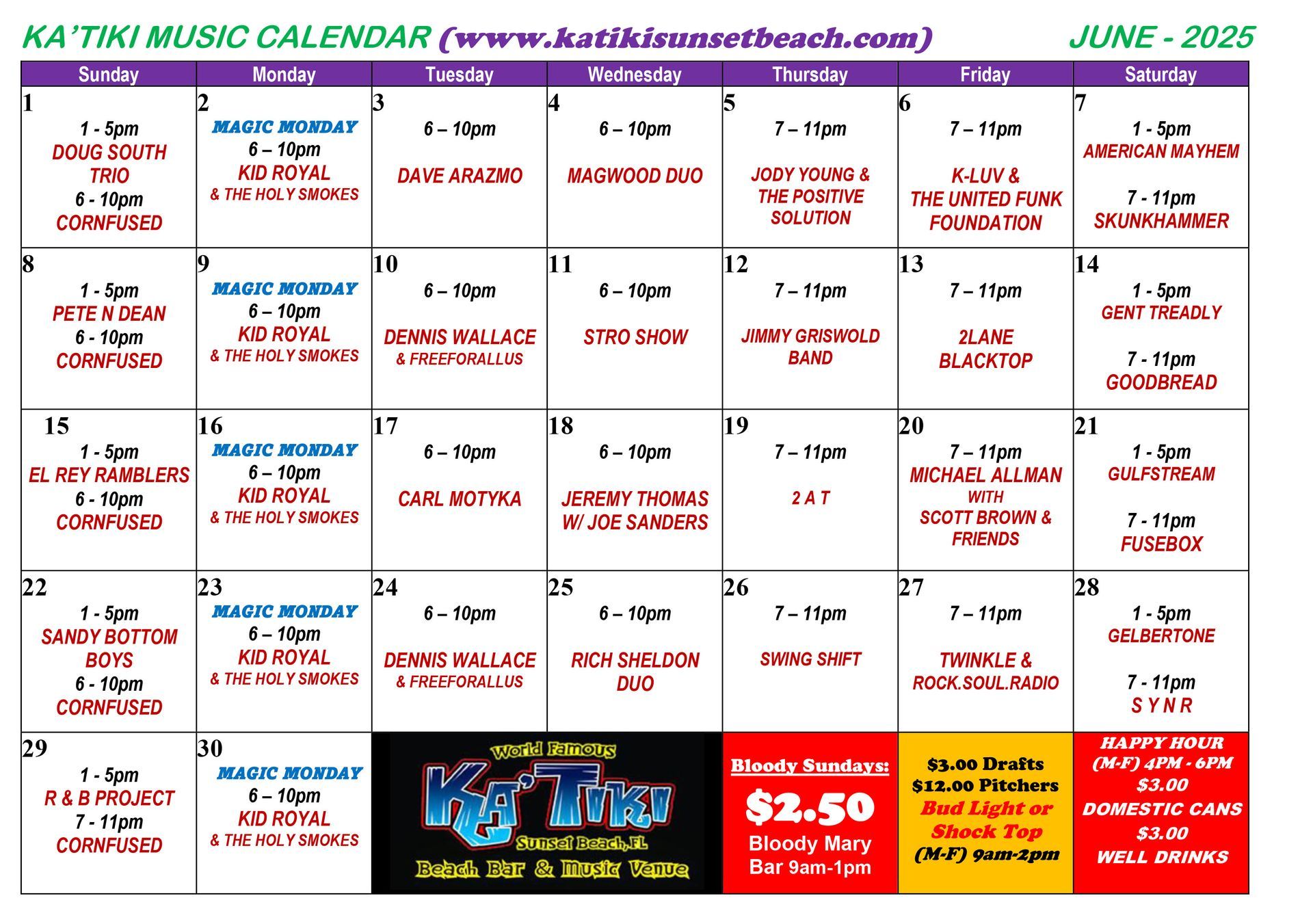 Ka Tiki Live Music Schedule