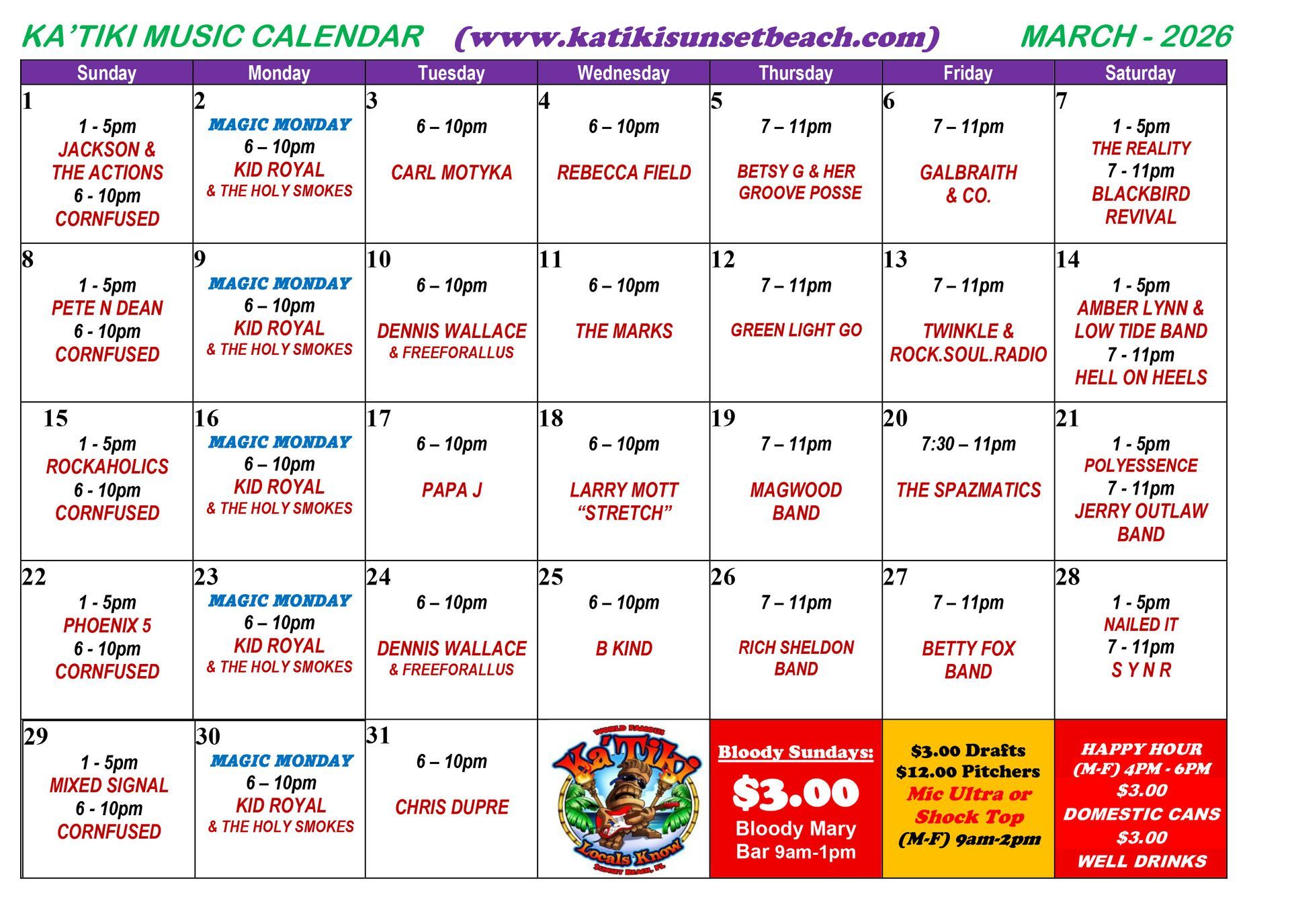 Ka Tiki Live Music Schedule