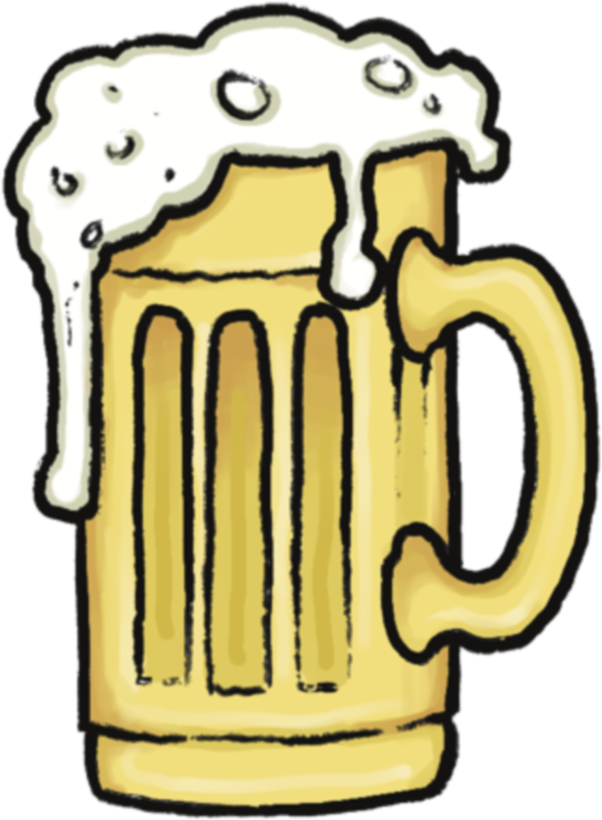 A cartoon drawing of a beer mug with foam on top