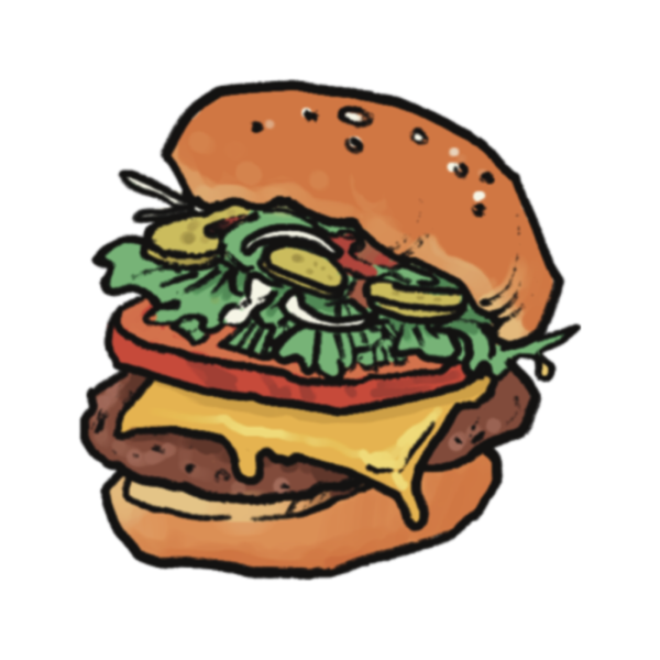 cartoon image of a stuffed burger