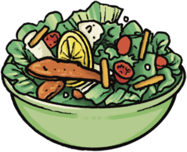 cartoon image and illustration of a salad