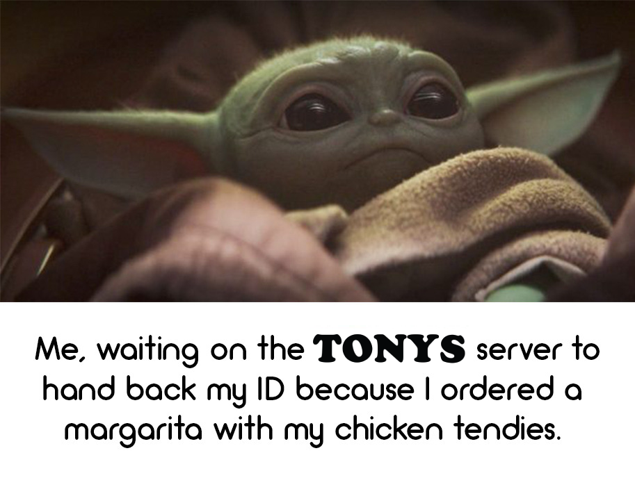 A picture of a baby yoda with a caption that says 