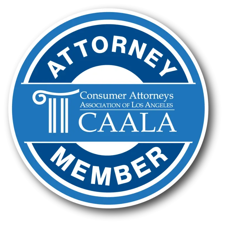 Blue and white CAALA Attorney Member badge.