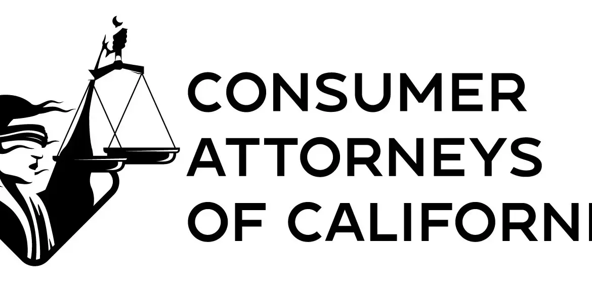 Logo of Consumer Attorneys of California with a scale of justice.