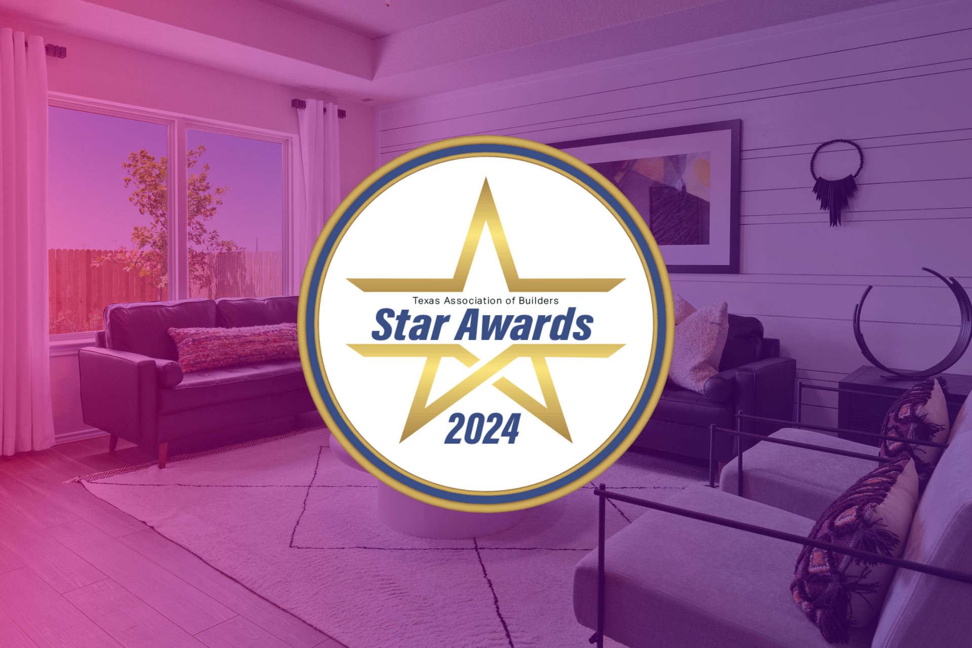 Star Awards logo on purple background with model home interior shown