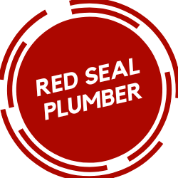 A red seal plumber logo on a white background