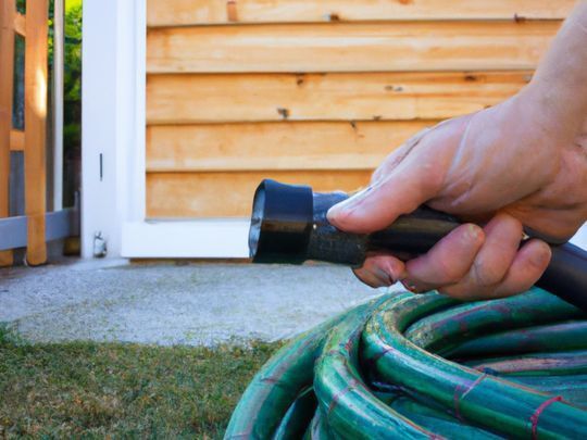 garden hose in a person's hand