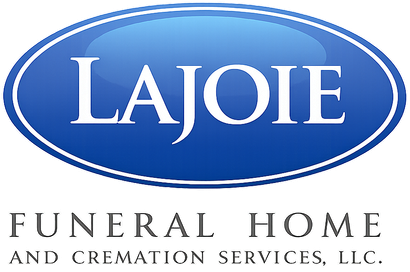 Logo for Lajoie Funeral Home and Cremation Services, LLC: blue oval with white text "LAJOIE", below text "FUNERAL HOME and CREMATION SERVICES, LLC."
