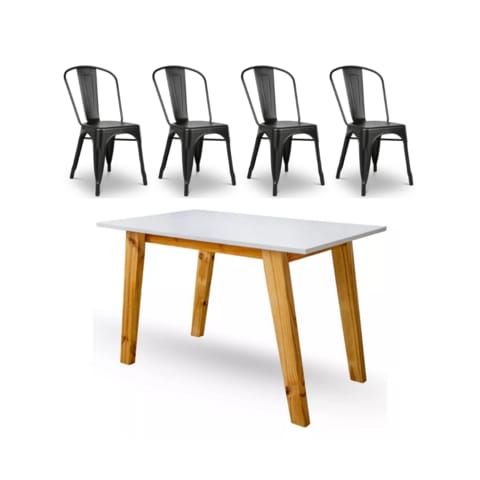 Una mesa y cuatro sillas sobre un fondo blanco.