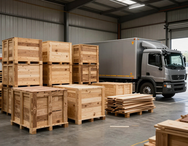 Area di stoccaggio temporaneo con materiali voluminosi pronti al ritiro professionale.