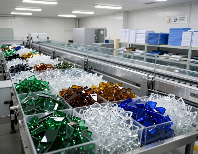 Frammenti di vetro raccolti e predisposti per il trasporto e il conferimento in un impianto autorizzato.