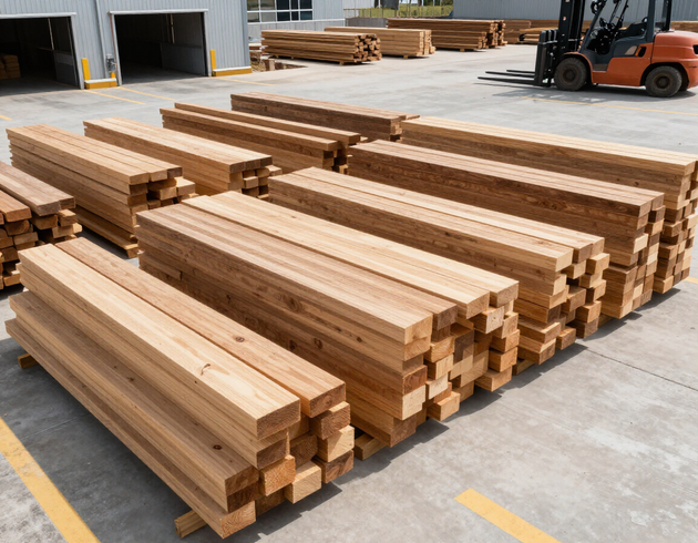 Pallet e tavole di legno accatastate per il ritiro e il trasporto dei rifiuti di cantiere.