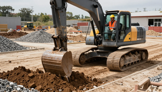 Mezzo da cantiere che carica e movimenta terra e materiali inerti durante un intervento di movimento terra.